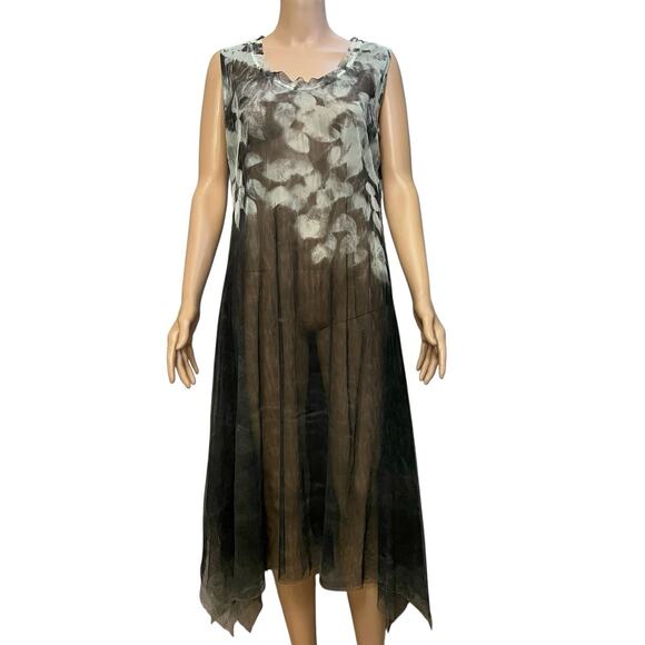 Dress To Kill Mesh Midi Dress One Size Floral Pointed Hem Lagenlook Artsy Gothic - Picture 1 of 10